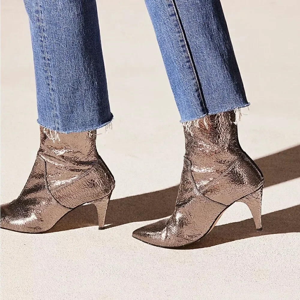 Free People NWOB Leather Lexi Heel metallic bootie - 37 (7-7.5)